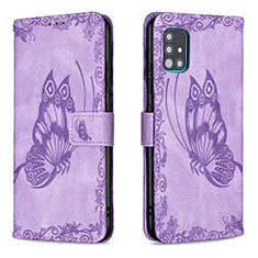 Leather Case Stands Butterfly Flip Cover Holder B02F for Samsung Galaxy A51 4G Clove Purple