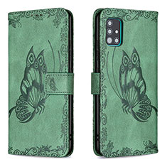 Leather Case Stands Butterfly Flip Cover Holder B02F for Samsung Galaxy A51 4G Green