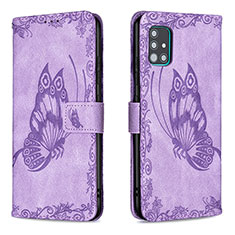 Leather Case Stands Butterfly Flip Cover Holder B02F for Samsung Galaxy A51 5G Clove Purple