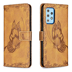 Leather Case Stands Butterfly Flip Cover Holder B02F for Samsung Galaxy A52 4G Brown