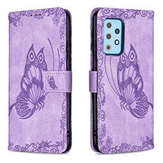 Leather Case Stands Butterfly Flip Cover Holder B02F for Samsung Galaxy A52 5G Clove Purple