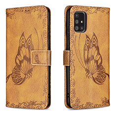 Leather Case Stands Butterfly Flip Cover Holder B02F for Samsung Galaxy A71 4G A715 Brown