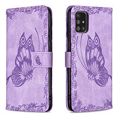 Leather Case Stands Butterfly Flip Cover Holder B02F for Samsung Galaxy A71 5G Clove Purple