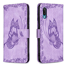 Leather Case Stands Butterfly Flip Cover Holder B02F for Samsung Galaxy M02 Clove Purple
