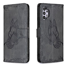 Leather Case Stands Butterfly Flip Cover Holder B02F for Samsung Galaxy M32 5G Black
