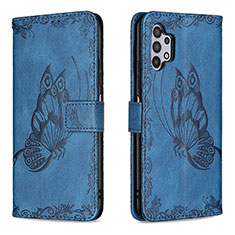 Leather Case Stands Butterfly Flip Cover Holder B02F for Samsung Galaxy M32 5G Blue