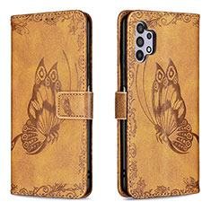 Leather Case Stands Butterfly Flip Cover Holder B02F for Samsung Galaxy M32 5G Brown