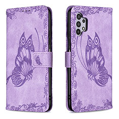 Leather Case Stands Butterfly Flip Cover Holder B02F for Samsung Galaxy M32 5G Clove Purple