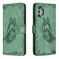 Leather Case Stands Butterfly Flip Cover Holder B02F for Samsung Galaxy M32 5G Green