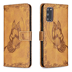 Leather Case Stands Butterfly Flip Cover Holder B02F for Samsung Galaxy S20 5G Brown