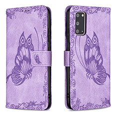 Leather Case Stands Butterfly Flip Cover Holder B02F for Samsung Galaxy S20 5G Clove Purple