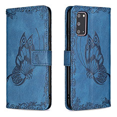 Leather Case Stands Butterfly Flip Cover Holder B02F for Samsung Galaxy S20 Blue