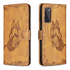 Leather Case Stands Butterfly Flip Cover Holder B02F for Samsung Galaxy S20 FE 4G Brown