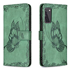 Leather Case Stands Butterfly Flip Cover Holder B02F for Samsung Galaxy S20 FE 4G Green