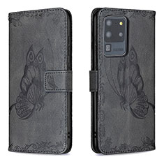 Leather Case Stands Butterfly Flip Cover Holder B02F for Samsung Galaxy S20 Ultra 5G Black