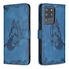 Leather Case Stands Butterfly Flip Cover Holder B02F for Samsung Galaxy S20 Ultra Blue