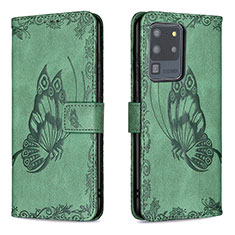 Leather Case Stands Butterfly Flip Cover Holder B02F for Samsung Galaxy S20 Ultra Green