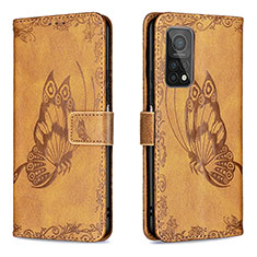 Leather Case Stands Butterfly Flip Cover Holder B02F for Xiaomi Mi 10T Pro 5G Brown