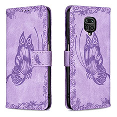 Leather Case Stands Butterfly Flip Cover Holder B02F for Xiaomi Poco M2 Pro Clove Purple