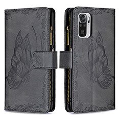 Leather Case Stands Butterfly Flip Cover Holder B02F for Xiaomi Poco M5S Black