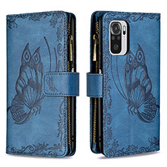 Leather Case Stands Butterfly Flip Cover Holder B02F for Xiaomi Poco M5S Blue