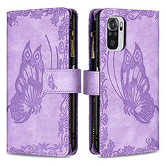 Leather Case Stands Butterfly Flip Cover Holder B02F for Xiaomi Poco M5S Clove Purple