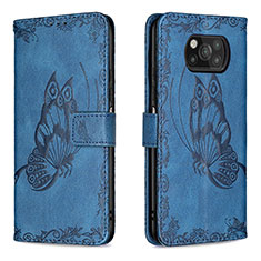 Leather Case Stands Butterfly Flip Cover Holder B02F for Xiaomi Poco X3 Pro Blue