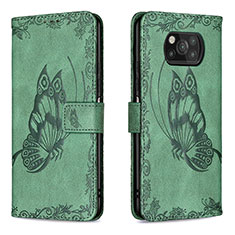 Leather Case Stands Butterfly Flip Cover Holder B02F for Xiaomi Poco X3 Pro Green