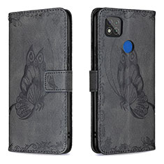 Leather Case Stands Butterfly Flip Cover Holder B02F for Xiaomi Redmi 10A 4G Black