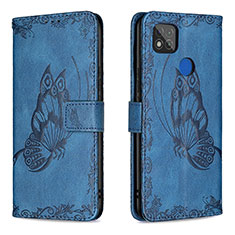 Leather Case Stands Butterfly Flip Cover Holder B02F for Xiaomi Redmi 10A 4G Blue