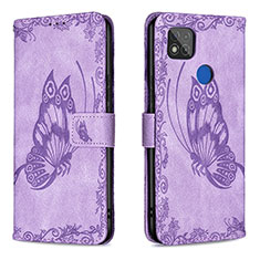 Leather Case Stands Butterfly Flip Cover Holder B02F for Xiaomi Redmi 10A 4G Clove Purple
