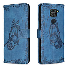 Leather Case Stands Butterfly Flip Cover Holder B02F for Xiaomi Redmi 10X 4G Blue