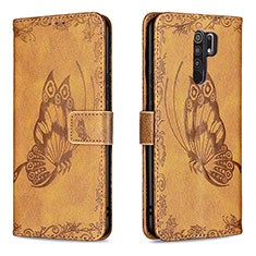 Leather Case Stands Butterfly Flip Cover Holder B02F for Xiaomi Redmi 9 Brown