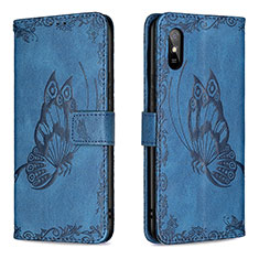 Leather Case Stands Butterfly Flip Cover Holder B02F for Xiaomi Redmi 9A Blue