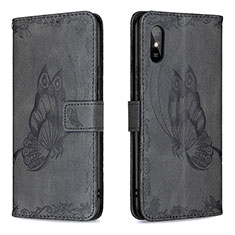 Leather Case Stands Butterfly Flip Cover Holder B02F for Xiaomi Redmi 9AT Black
