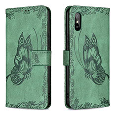 Leather Case Stands Butterfly Flip Cover Holder B02F for Xiaomi Redmi 9AT Green