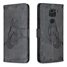 Leather Case Stands Butterfly Flip Cover Holder B02F for Xiaomi Redmi Note 9 Black