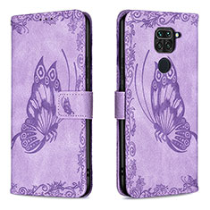 Leather Case Stands Butterfly Flip Cover Holder B02F for Xiaomi Redmi Note 9 Clove Purple