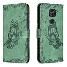 Leather Case Stands Butterfly Flip Cover Holder B02F for Xiaomi Redmi Note 9 Green