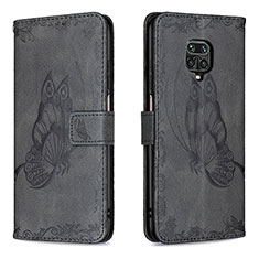 Leather Case Stands Butterfly Flip Cover Holder B02F for Xiaomi Redmi Note 9 Pro Black