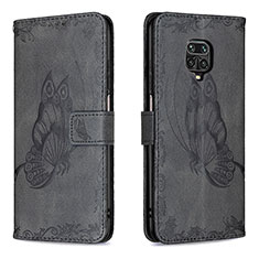 Leather Case Stands Butterfly Flip Cover Holder B02F for Xiaomi Redmi Note 9 Pro Max Black