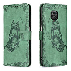 Leather Case Stands Butterfly Flip Cover Holder B02F for Xiaomi Redmi Note 9 Pro Max Green