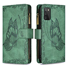 Leather Case Stands Butterfly Flip Cover Holder B03F for Samsung Galaxy A02s Green