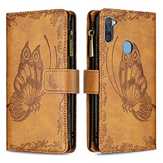 Leather Case Stands Butterfly Flip Cover Holder B03F for Samsung Galaxy A11 Brown