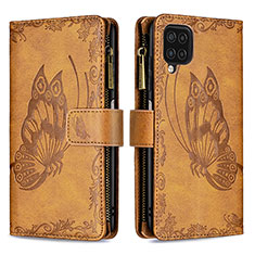 Leather Case Stands Butterfly Flip Cover Holder B03F for Samsung Galaxy A12 Brown