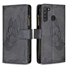 Leather Case Stands Butterfly Flip Cover Holder B03F for Samsung Galaxy A21 Black