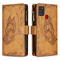 Leather Case Stands Butterfly Flip Cover Holder B03F for Samsung Galaxy A21s Brown