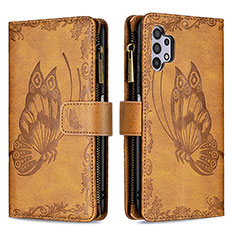 Leather Case Stands Butterfly Flip Cover Holder B03F for Samsung Galaxy A32 4G Brown