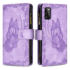 Leather Case Stands Butterfly Flip Cover Holder B03F for Samsung Galaxy A41 Clove Purple