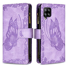 Leather Case Stands Butterfly Flip Cover Holder B03F for Samsung Galaxy A42 5G Clove Purple